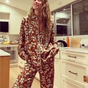 La Ligne Brown Floral Women's Pajama Set sz S